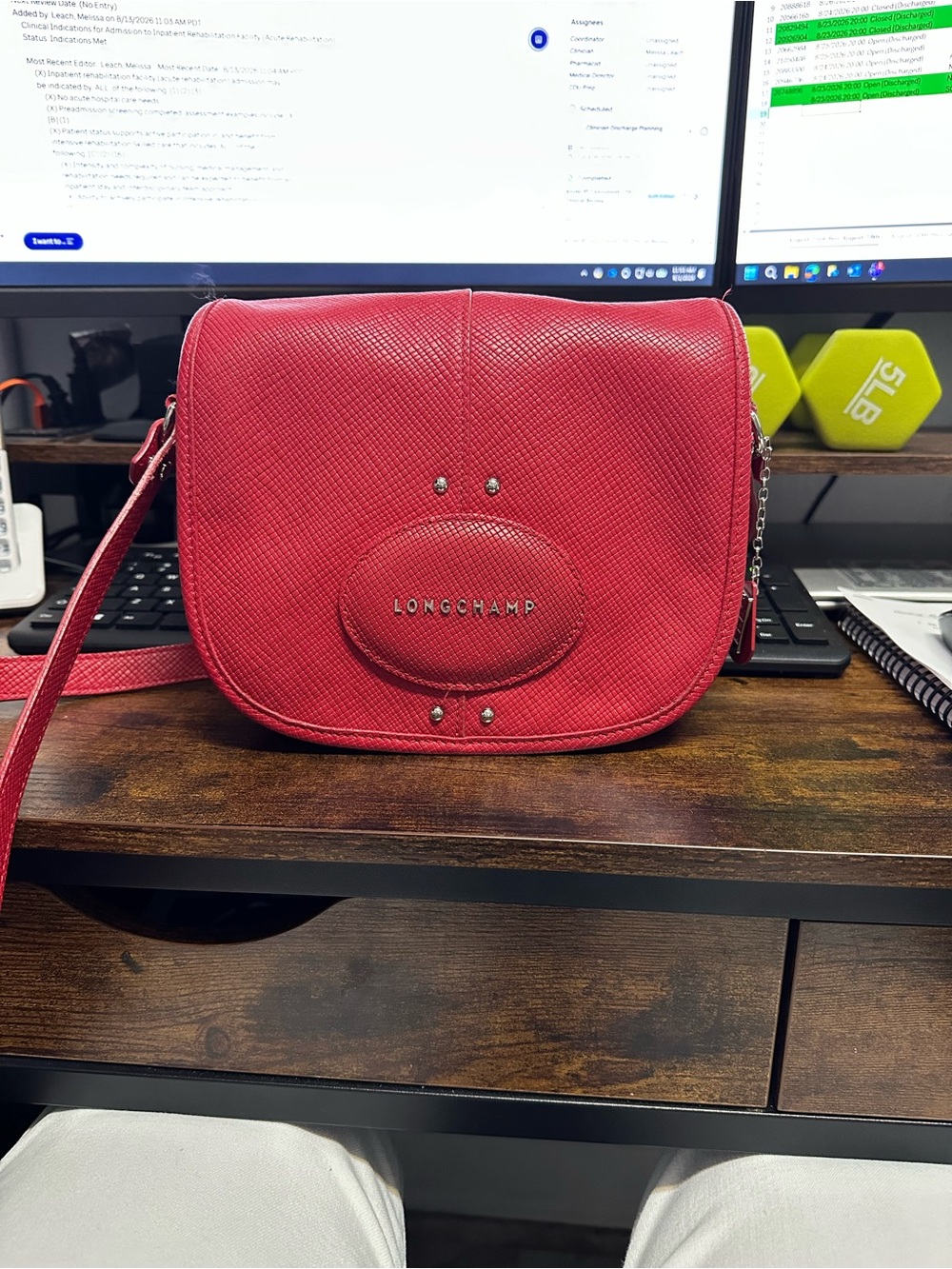 Longchamp Red Textured Leather Crossbody Saddle Bag